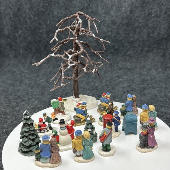 17pc Mini Christmas Village Figurines Snowman Postman Christmas Tree Mailbox + - Picture 12 of 16